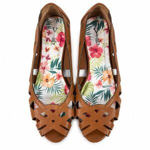 Y Not? Peep Toe Flats Womens Size 11 Brown Boho Resort Summer Casual Bohemian